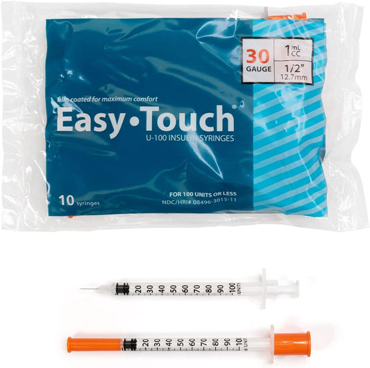 830155 EasyTouch U-100 Insulin Syringes, 30g, 1cc, 1/2 (12.7mm), Blue