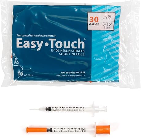 830565 EasyTouch U-100 Insulin Syringes, 30g, .5cc, 5/16 (8mm), Blue