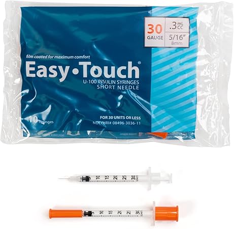 830365 EasyTouch U-100 Insulin Syringes, 30g, .3cc, 5/16″ (8mm), Blue