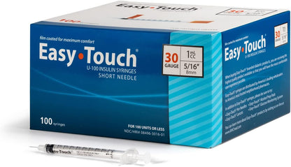 830165 EasyTouch U-100 Insulin Syringes, 30g, 1cc, 5/16″ (8mm), Blue