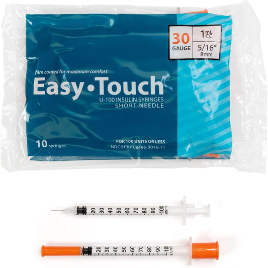 830165 EasyTouch U-100 Insulin Syringes, 30g, 1cc, 5/16″ (8mm), Blue