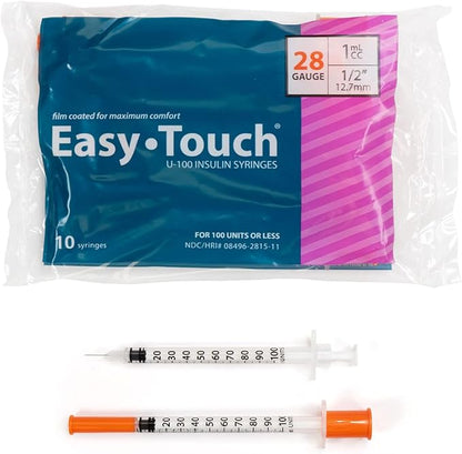 828155 EasyTouch U-100 Insulin Syringes, 28g, 1cc, 1/2″ (12.7mm), Purple