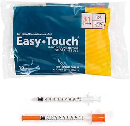 EasyTouch U-100 Insulin Syringe 31G 1cc 5/16" (8mm), Yellow – 831165