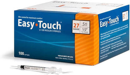 827555 EasyTouch U-100 Insulin Syringes, 27g, .5cc, 1/2 (12.7mm), Orange
