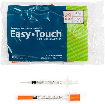 829555 EasyTouch U-100 Insulin Syringes, 29g, .5cc, 1/2″ (12.7mm), Green