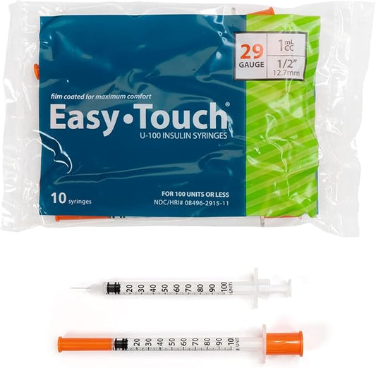 829155 EasyTouch U-100 Insulin Syringes, 29g, 1cc, 1/2″ (12.7mm), Green
