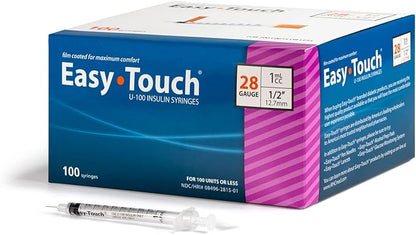 828155 EasyTouch U-100 Insulin Syringes, 28g, 1cc, 1/2″ (12.7mm), Purple