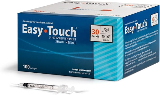 830565 EasyTouch U-100 Insulin Syringes, 30g, .5cc, 5/16 (8mm), Blue