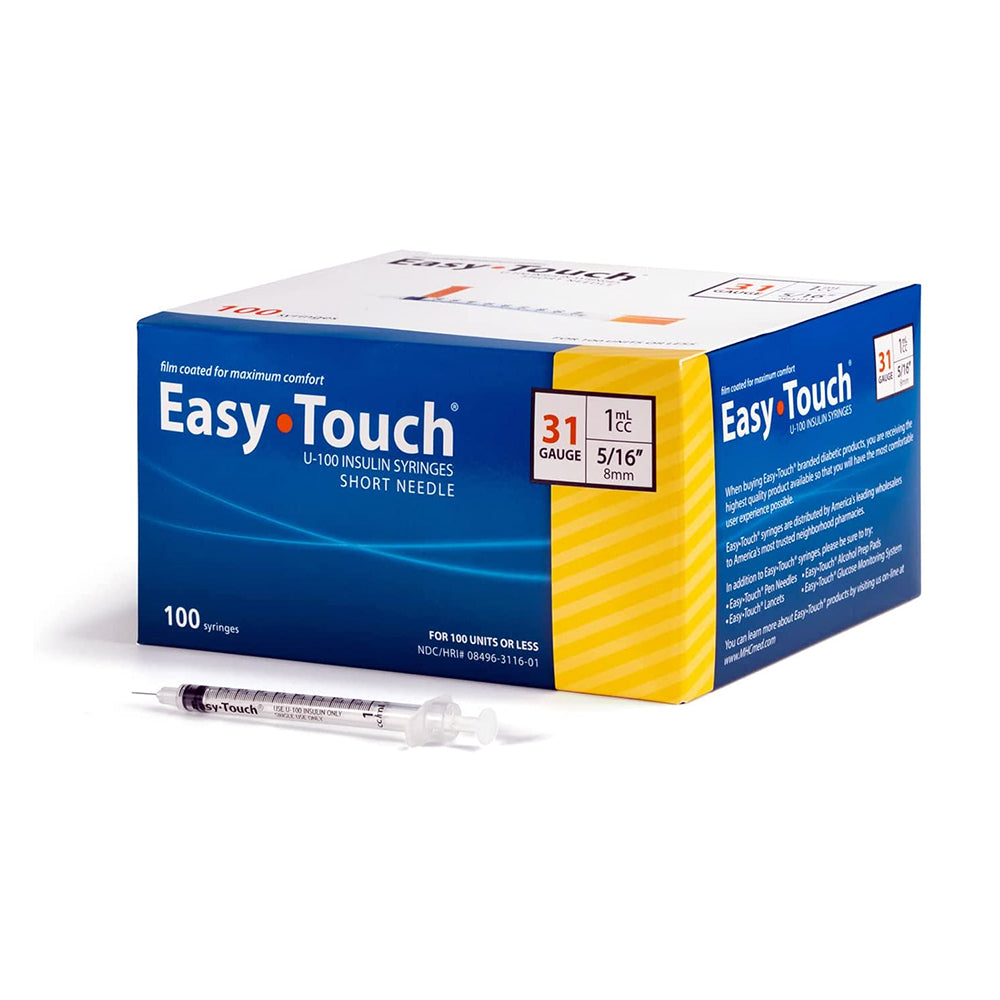 EasyTouch U-100 Insulin Syringe 31G 1cc 5/16" (8mm), Yellow – 831165